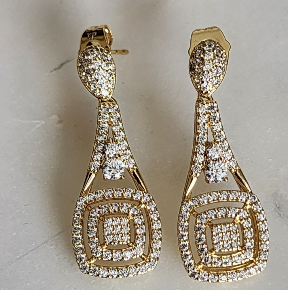 Gold  Plated 14k Color and Zircoin Dangle Earrings .